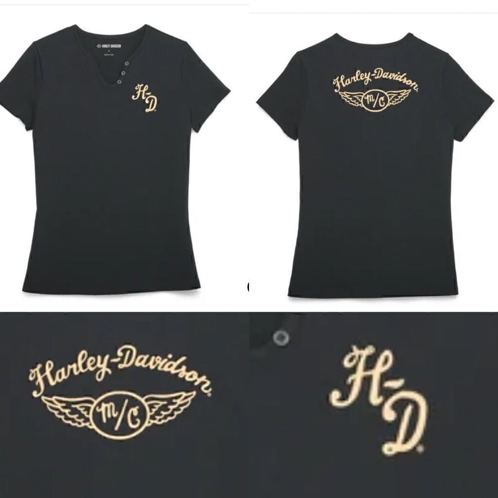 Harley Davidson Salute Faux Henley Knit Top Medium‎